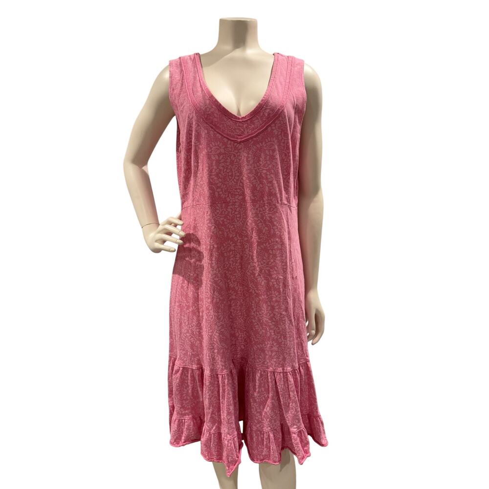 Fresh Produce Dress Womens Size Large Pink Leaf Ruffle Coastal Resort Barbiecore